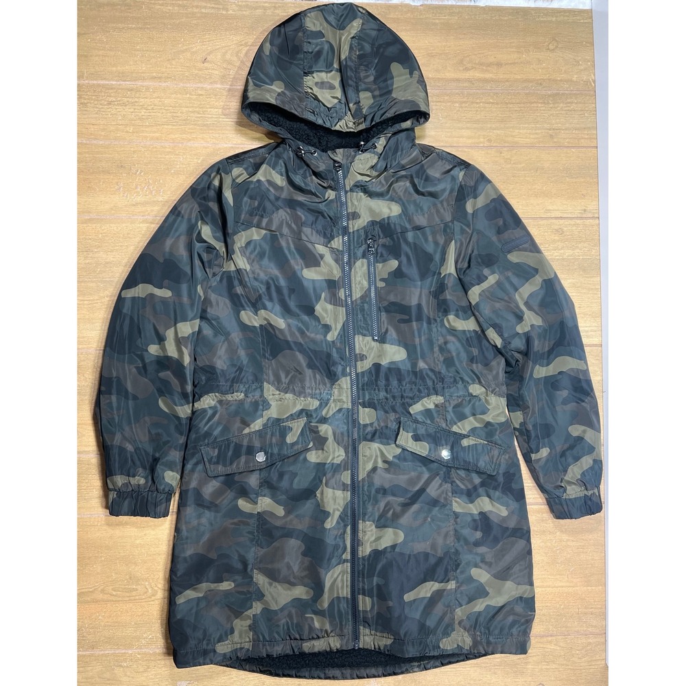 Lucky Brand Camo Hooded Parka Jacket Sherpa Lined Green L/B 443/5803-213